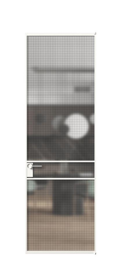 Алюминиевая дверь АЛПЛ040.02 Алюминий Белый Декоративное стекло с сеткой "Mesh silver", триплекс Цена 126530  | Volhovec