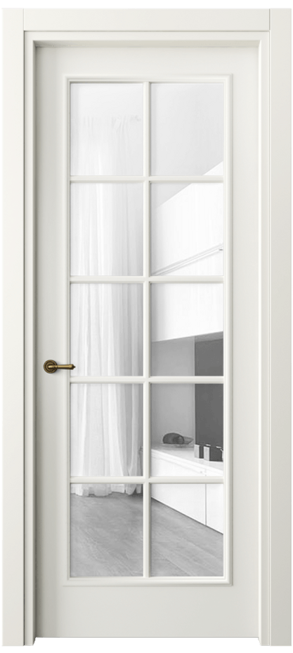 Межкомнатная дверь Париж 8102 Матовый жемчужный Прозрачное стекло Цена 61724 ₽| Volhovec