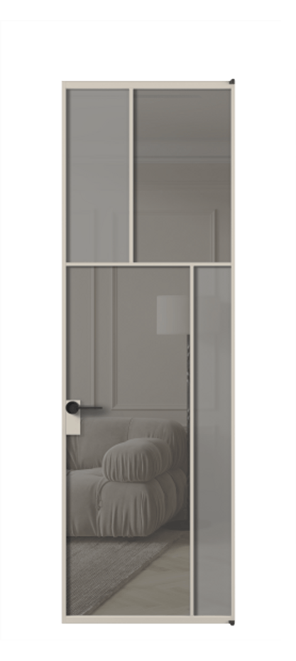 Межкомнатная дверь Mosaic АЛПЛ041.23 Алюминий светло-бежевый Сатинированное серое стекло, триплекс, 6 мм + Прозрачное серое стекло, триплекс Цена 165870 ₽ | Volhovec