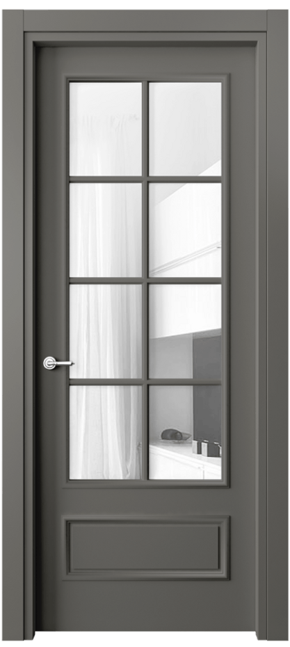 Дверь межкомнатная Париж 8112 Матовый классический серый Прозрачное стекло Гладкий наличник МКЛС Цена 61724 ₽ Наличники уже входят в базовый комплект. Фабрика дверей Волховец 8 (800) 551 43 19 Межкомнатная дверь Париж 8112 Матовый классический серый Прозрачное стекло Цена 61724 ₽| Volhovec