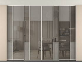 Алюминевая перегородка vntp4_5 БЕЛ. Цвет Алюминий Белый. Материал Алюминий. Коллекция Перегородка Mosaic внутри проёма скрытое крепление в потолок 4 створки. Картинка.